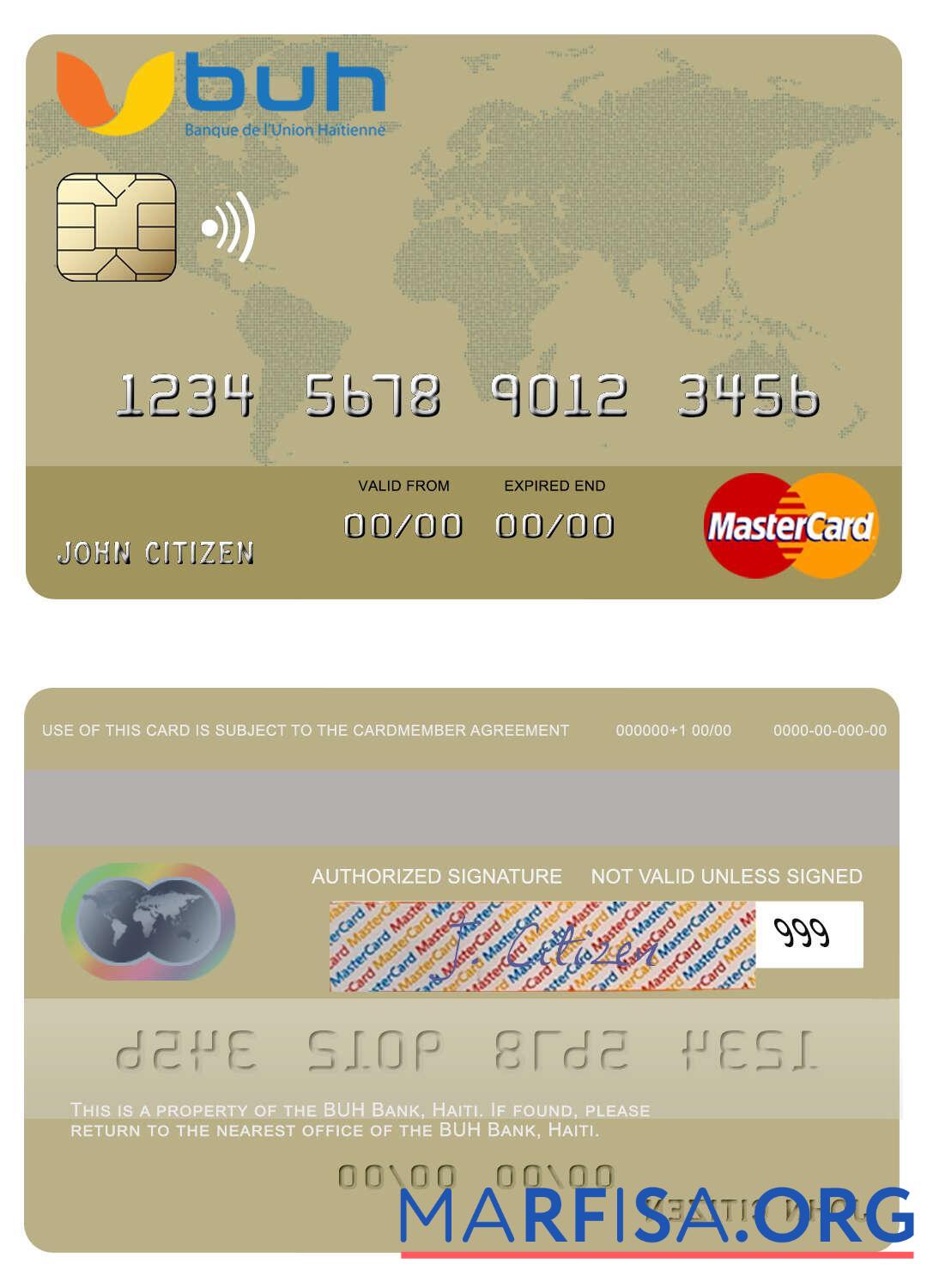 Blank Haiti BUH Bank mastercard template